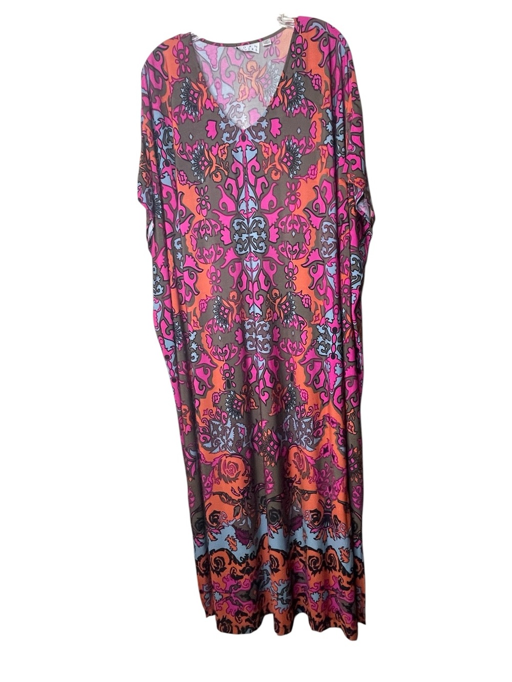 Joan Rivers Vibrant Pink & Orange Printed Maxi Caftan Sz LP